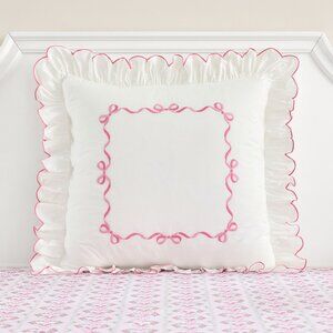 LoveShackFancy x Pottery Barn Pink Bows Border Euro Sham Pillow Cover Ruffle NEW